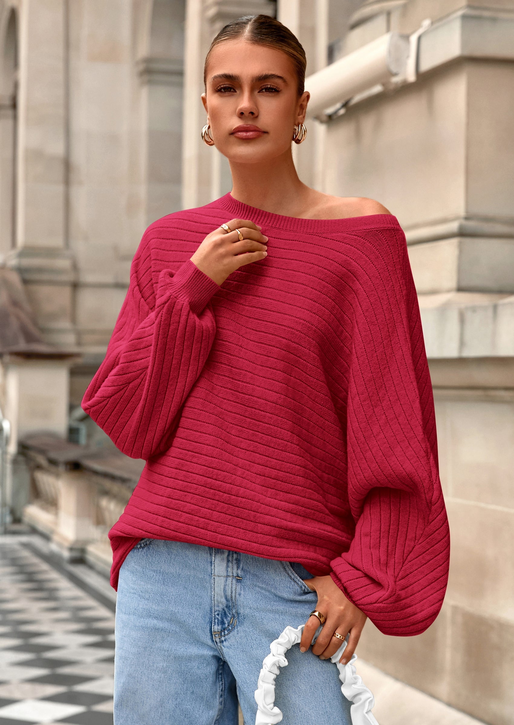 Fall Sweaters for Women Oversized Boat Neck Pullover Long Sleeve Knit Tops Cozy Winter Fashion Clothing