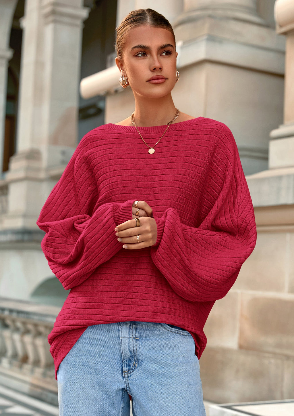 Fall Sweaters for Women Oversized Boat Neck Pullover Long Sleeve Knit Tops Cozy Winter Fashion Clothing