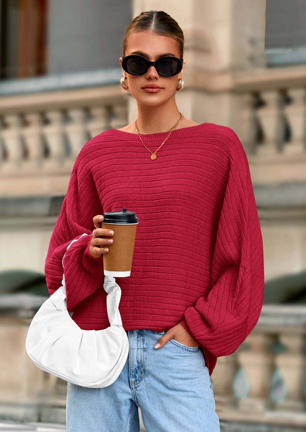Fall Sweaters for Women Oversized Boat Neck Pullover Long Sleeve Knit Tops Cozy Winter Fashion Clothing