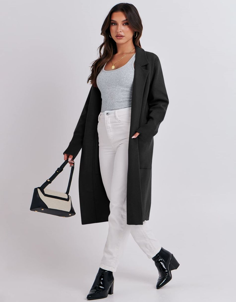 Cardigan for Women Oversized Open Front Sweater Coat Long Sleeve Lapel Blazer Jacket Fall Outwear Coatigan