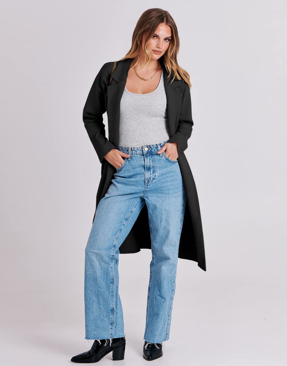 Cardigan for Women Oversized Open Front Sweater Coat Long Sleeve Lapel Blazer Jacket Fall Outwear Coatigan