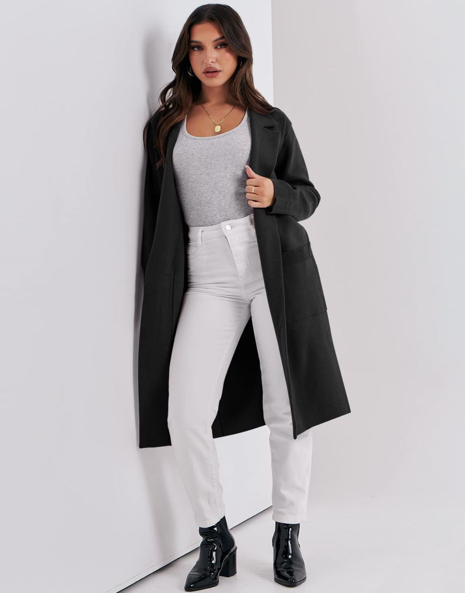 Cardigan for Women Oversized Open Front Sweater Coat Long Sleeve Lapel Blazer Jacket Fall Outwear Coatigan