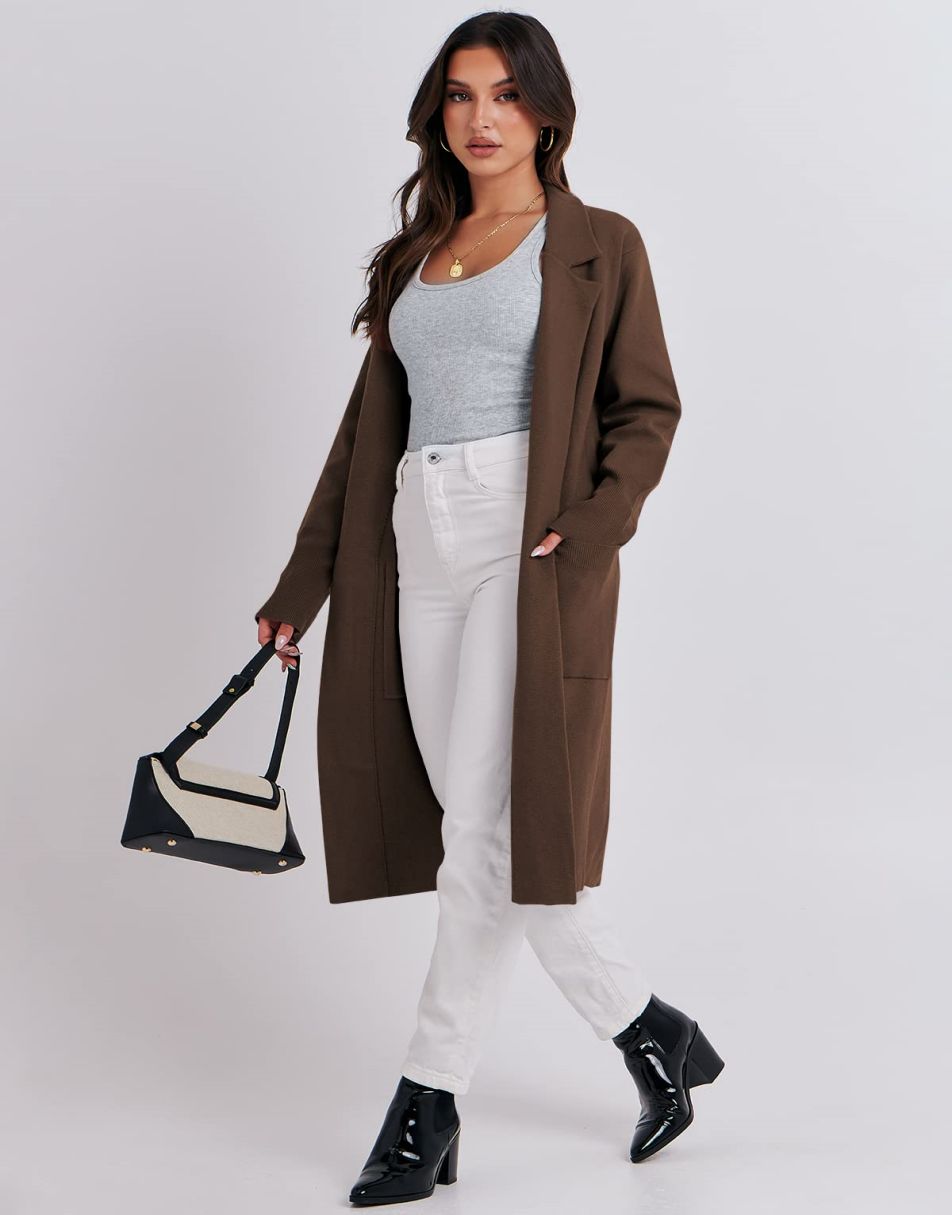 Cardigan for Women Oversized Open Front Sweater Coat Long Sleeve Lapel Blazer Jacket Fall Outwear Coatigan