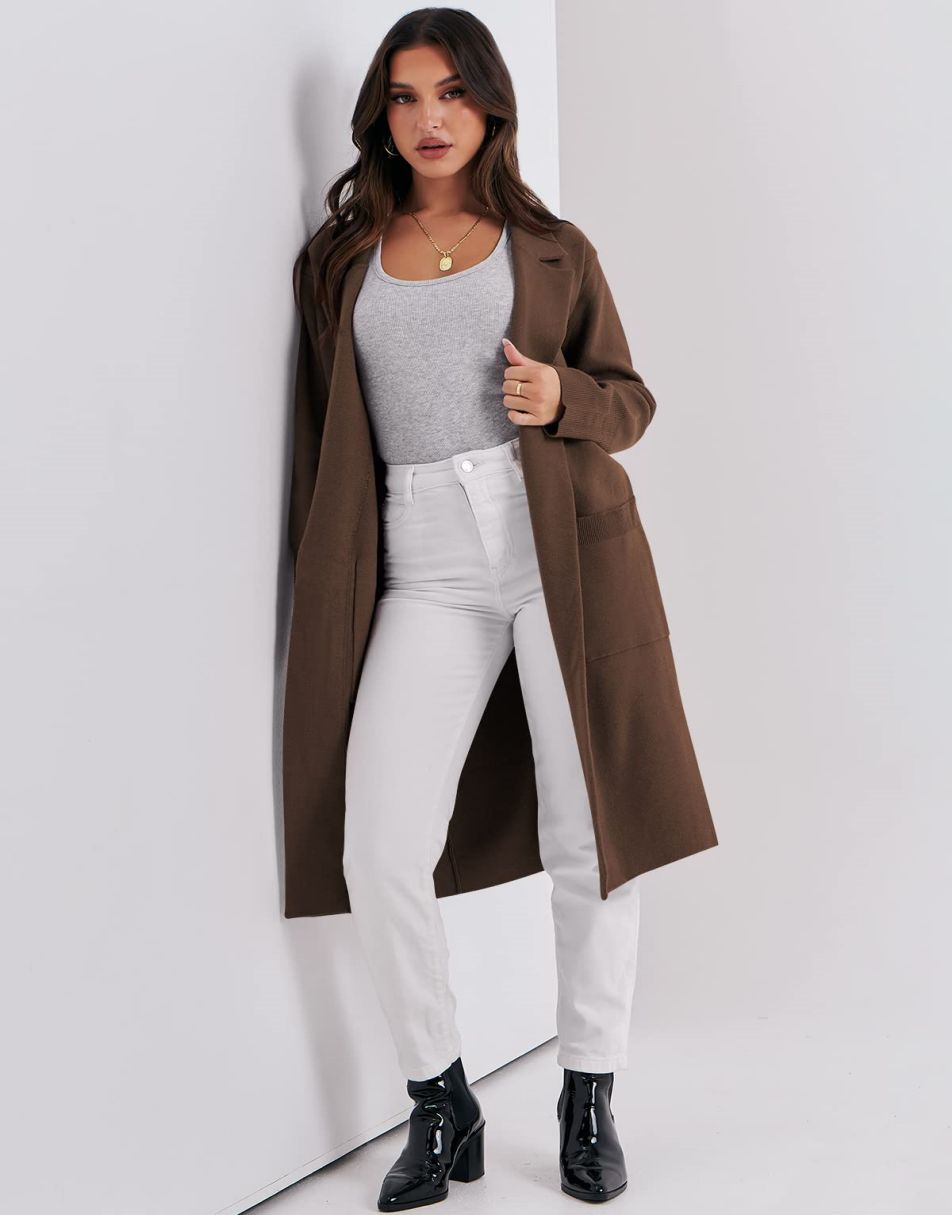 Cardigan for Women Oversized Open Front Sweater Coat Long Sleeve Lapel Blazer Jacket Fall Outwear Coatigan
