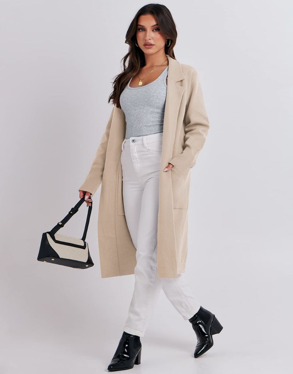 Cardigan for Women Oversized Open Front Sweater Coat Long Sleeve Lapel Blazer Jacket Fall Outwear Coatigan