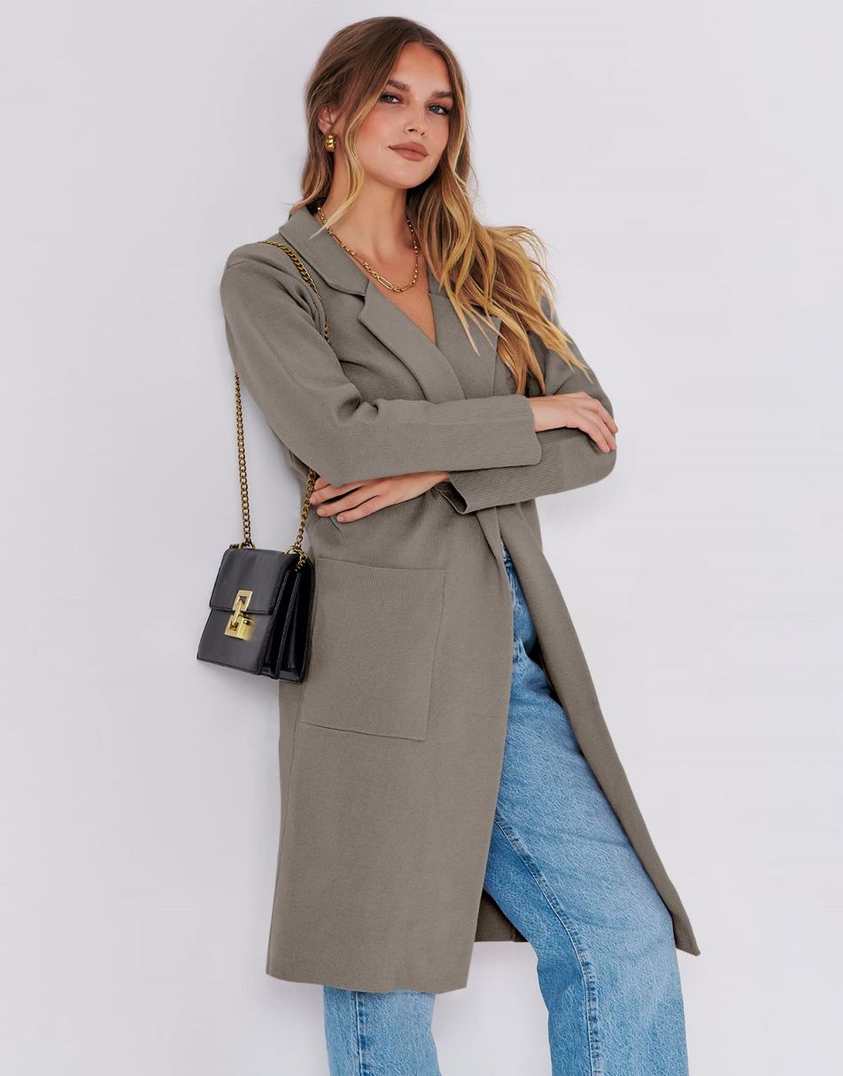 Cardigan for Women Oversized Open Front Sweater Coat Long Sleeve Lapel Blazer Jacket Fall Outwear Coatigan