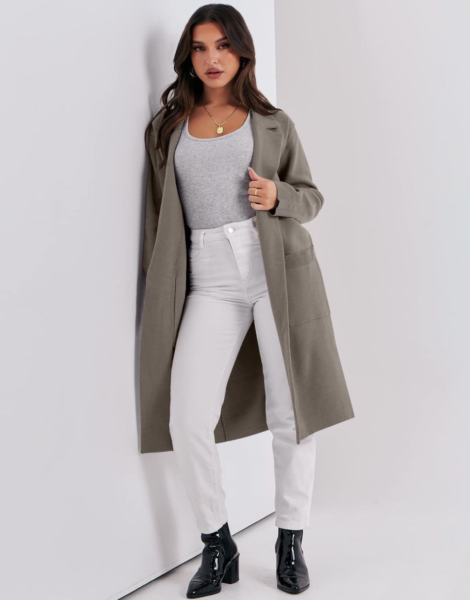Cardigan for Women Oversized Open Front Sweater Coat Long Sleeve Lapel Blazer Jacket Fall Outwear Coatigan