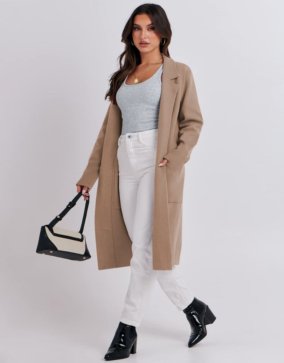 Cardigan for Women Oversized Open Front Sweater Coat Long Sleeve Lapel Blazer Jacket Fall Outwear Coatigan