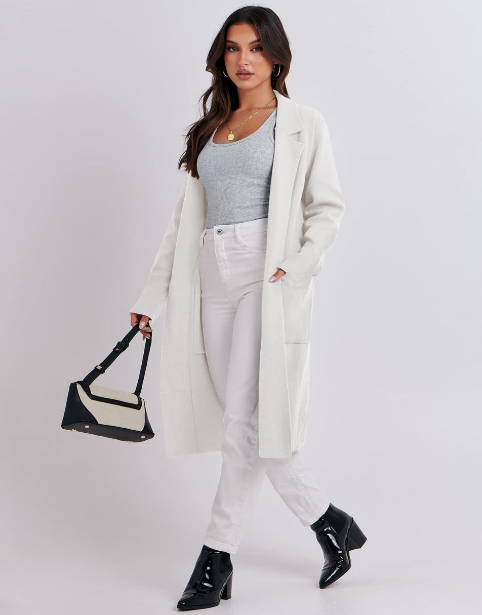 Cardigan for Women Oversized Open Front Sweater Coat Long Sleeve Lapel Blazer Jacket Fall Outwear Coatigan