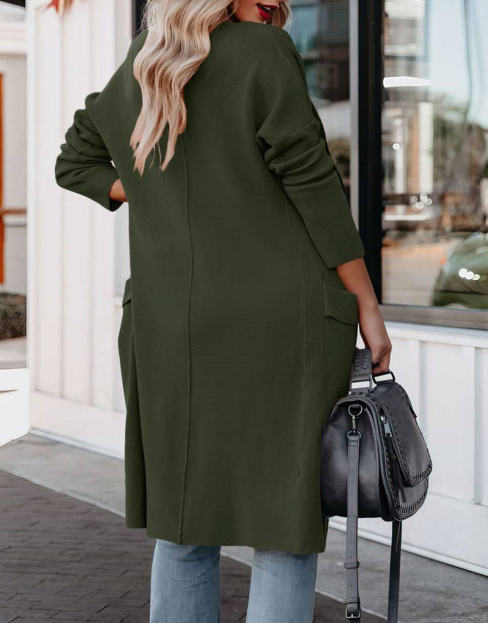 Women's Casual Long Sleeve Draped Open Front Knit Pockets Long Cardigan Jackets Sweater