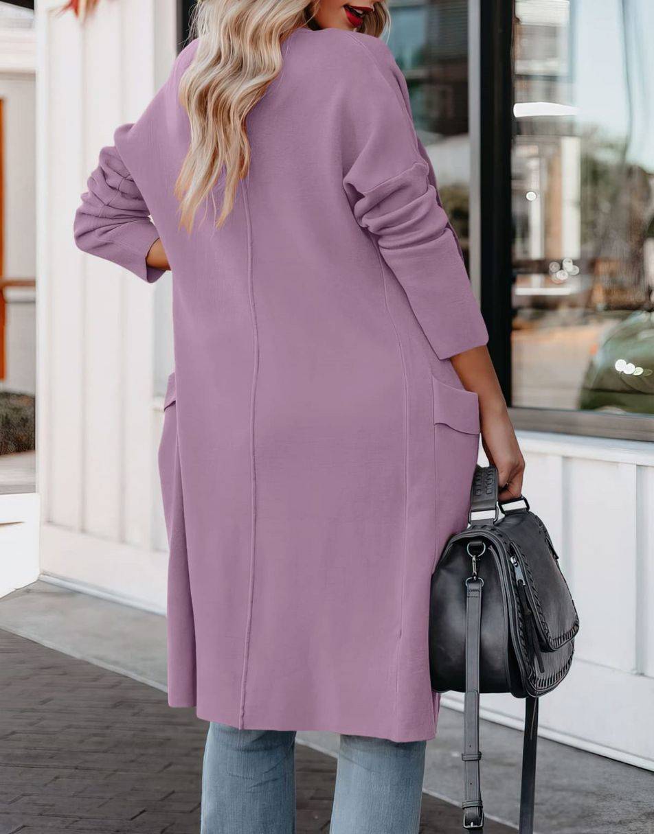 Women's Casual Long Sleeve Draped Open Front Knit Pockets Long Cardigan Jackets Sweater