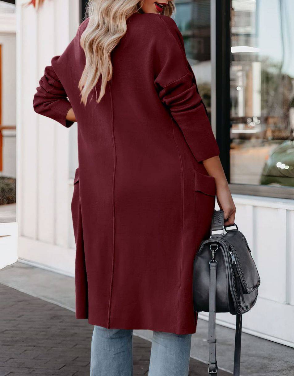 Women's Casual Long Sleeve Draped Open Front Knit Pockets Long Cardigan Jackets Sweater