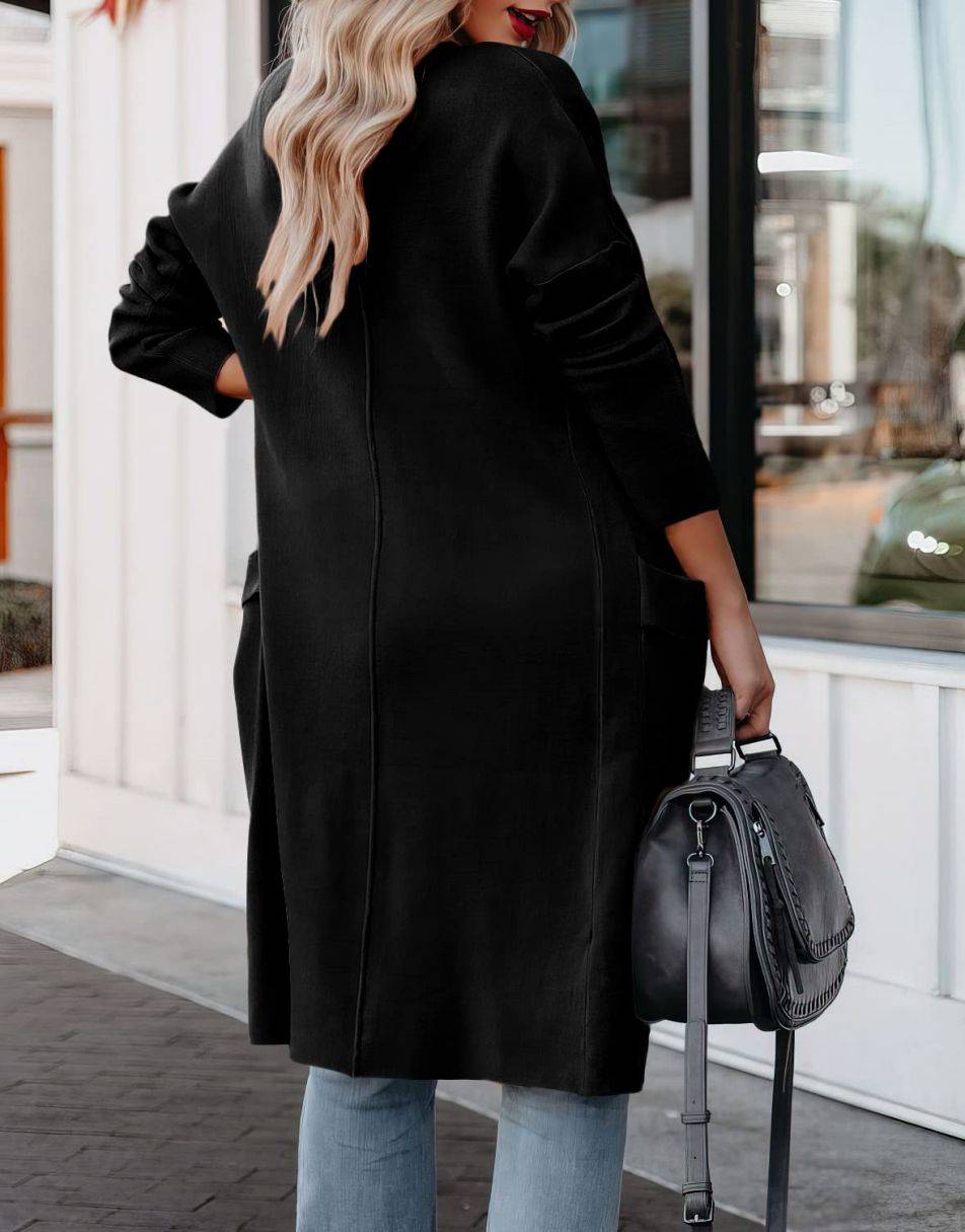 Women's Casual Long Sleeve Draped Open Front Knit Pockets Long Cardigan Jackets Sweater