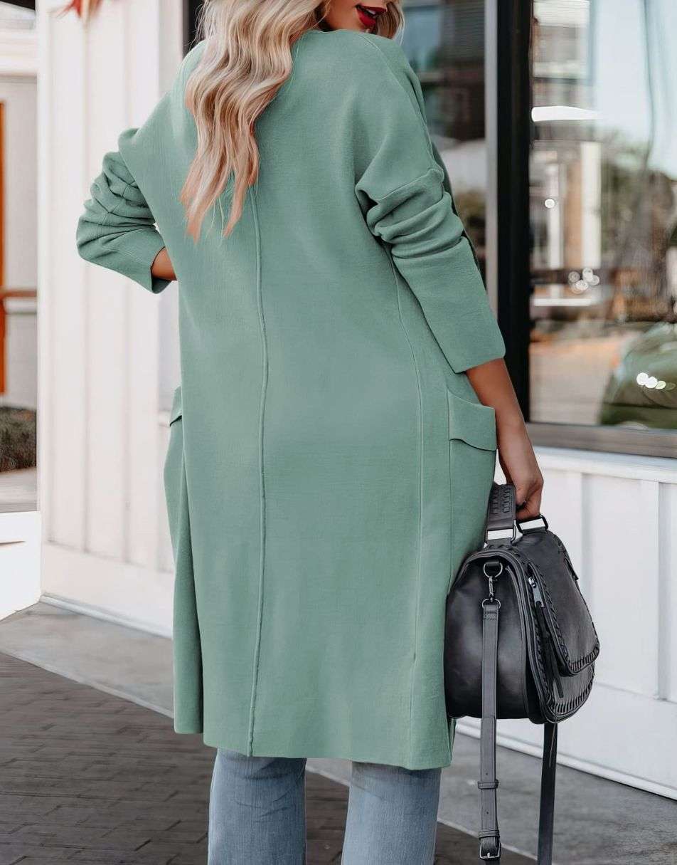 Women's Casual Long Sleeve Draped Open Front Knit Pockets Long Cardigan Jackets Sweater