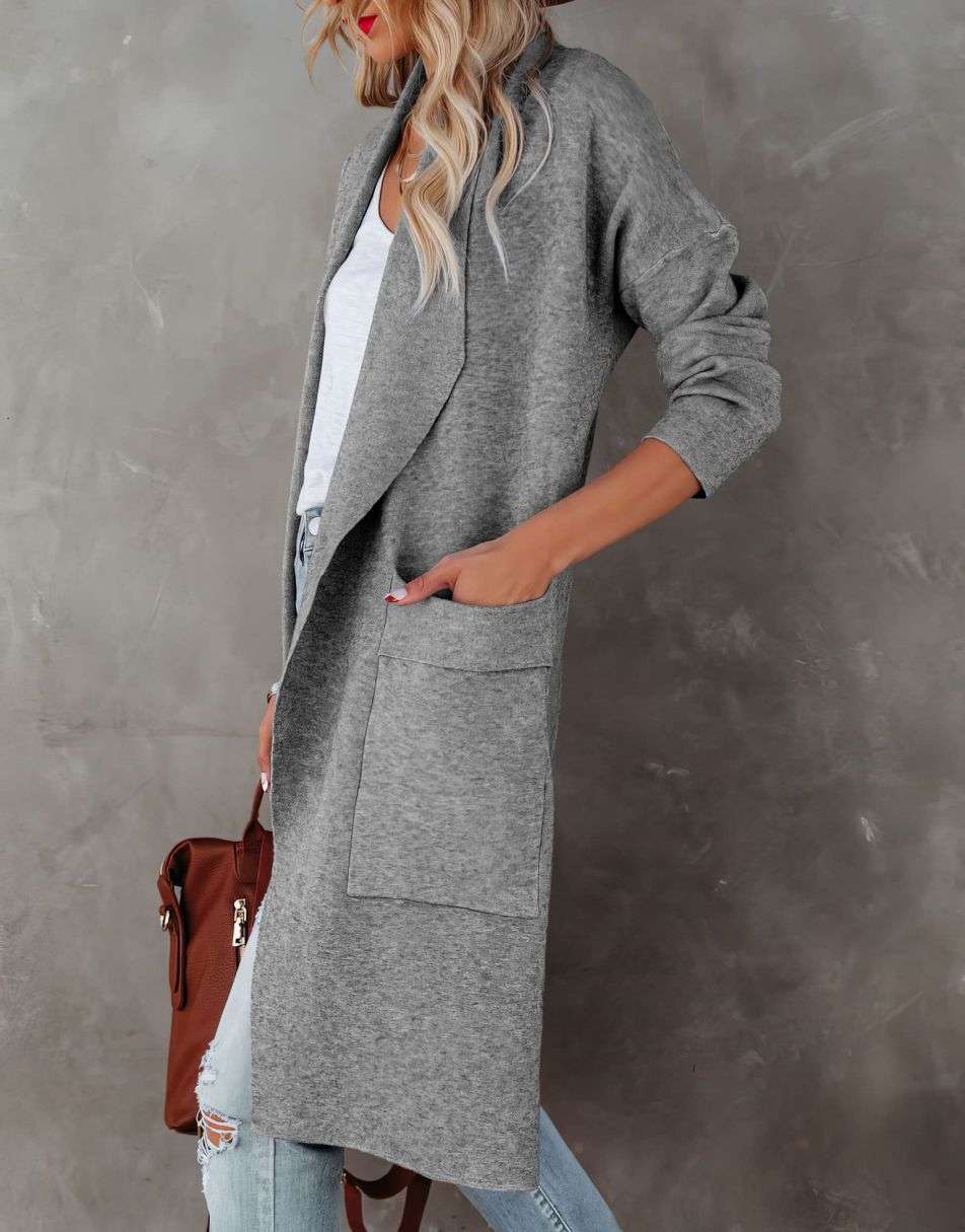 Women's Casual Long Sleeve Draped Open Front Knit Pockets Long Cardigan Jackets Sweater