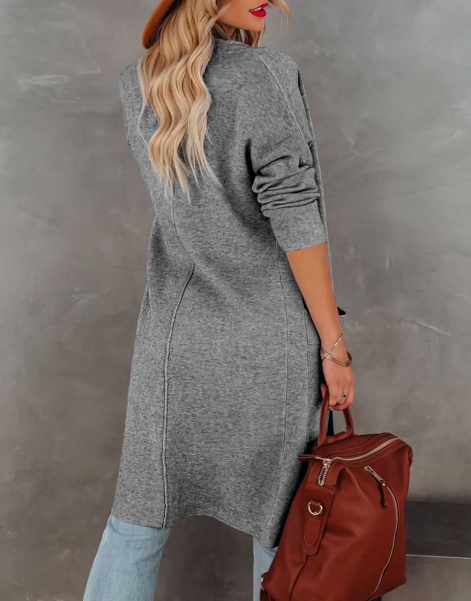 Women's Casual Long Sleeve Draped Open Front Knit Pockets Long Cardigan Jackets Sweater
