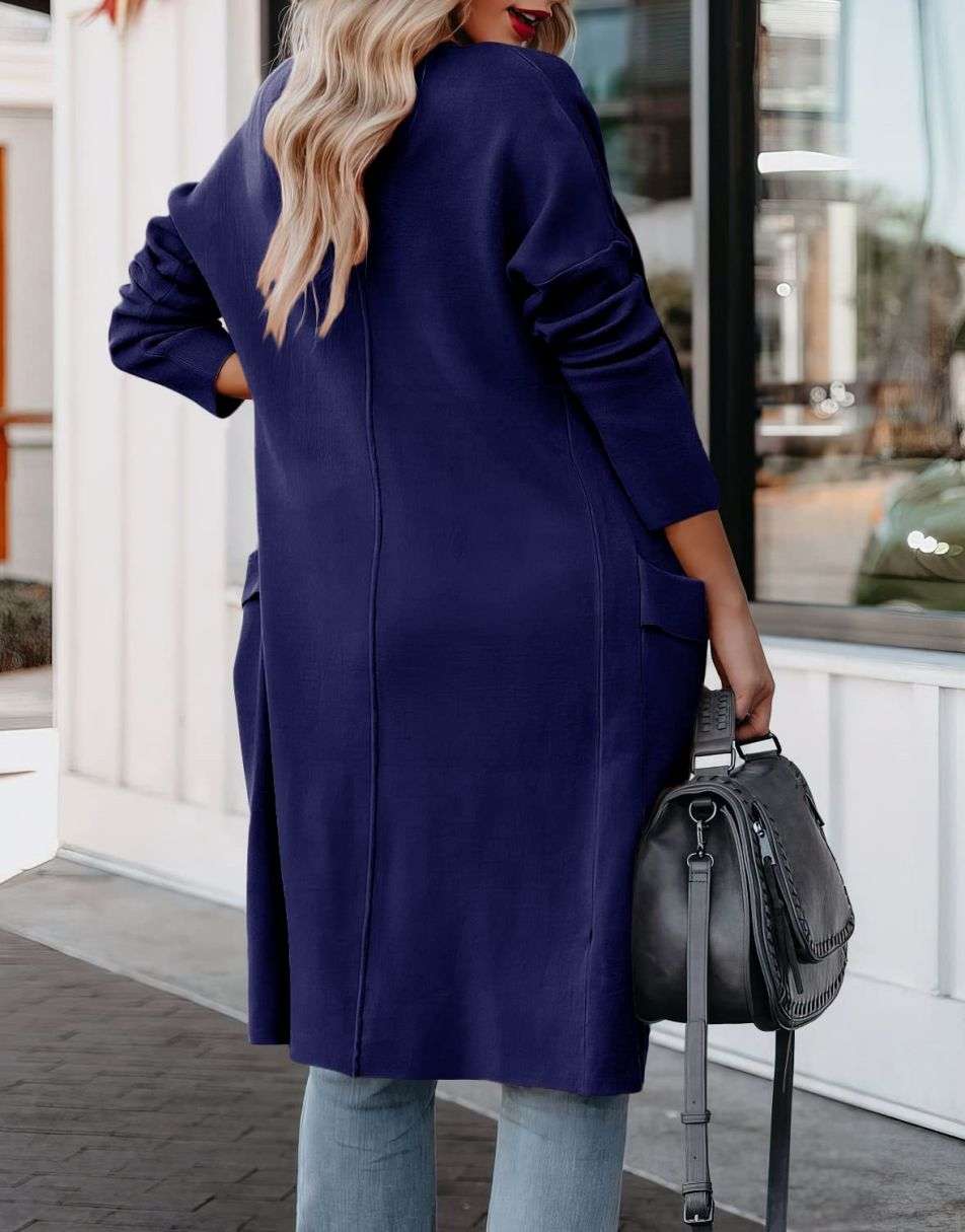 Women's Casual Long Sleeve Draped Open Front Knit Pockets Long Cardigan Jackets Sweater