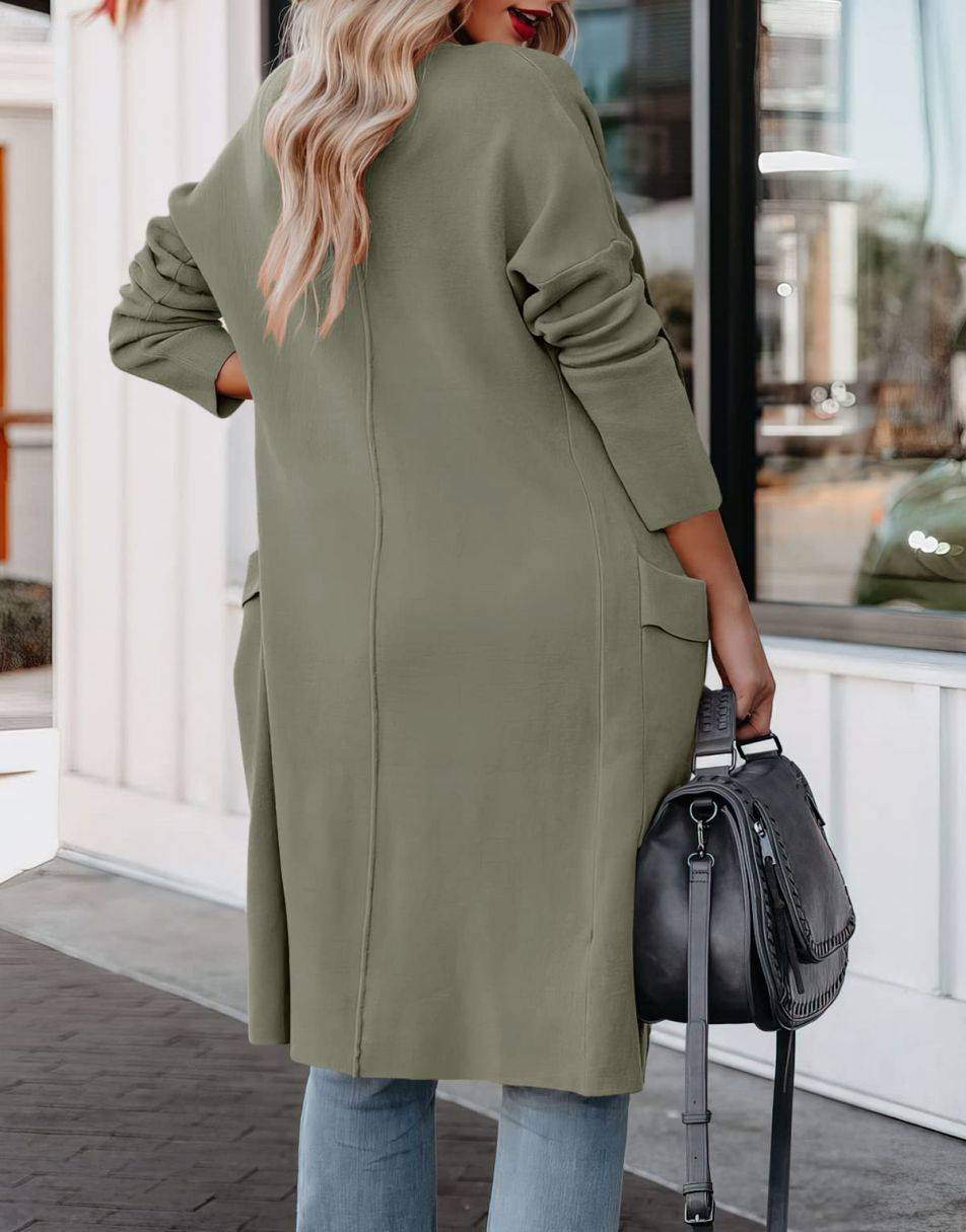 Women's Casual Long Sleeve Draped Open Front Knit Pockets Long Cardigan Jackets Sweater