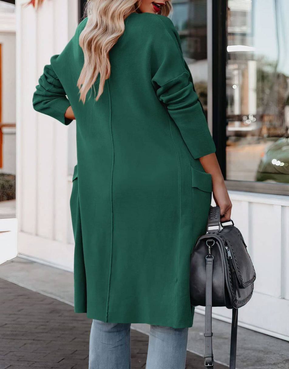 Women's Casual Long Sleeve Draped Open Front Knit Pockets Long Cardigan Jackets Sweater