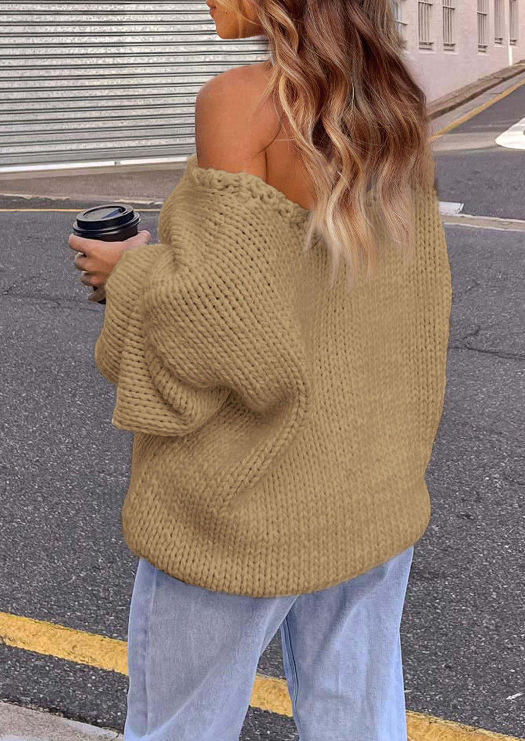 Women's Fall Oversized Sweaters Long Sleeve V Neck Dressy Casual Chunky Knit Loose Pullover Tops Winter Clothing