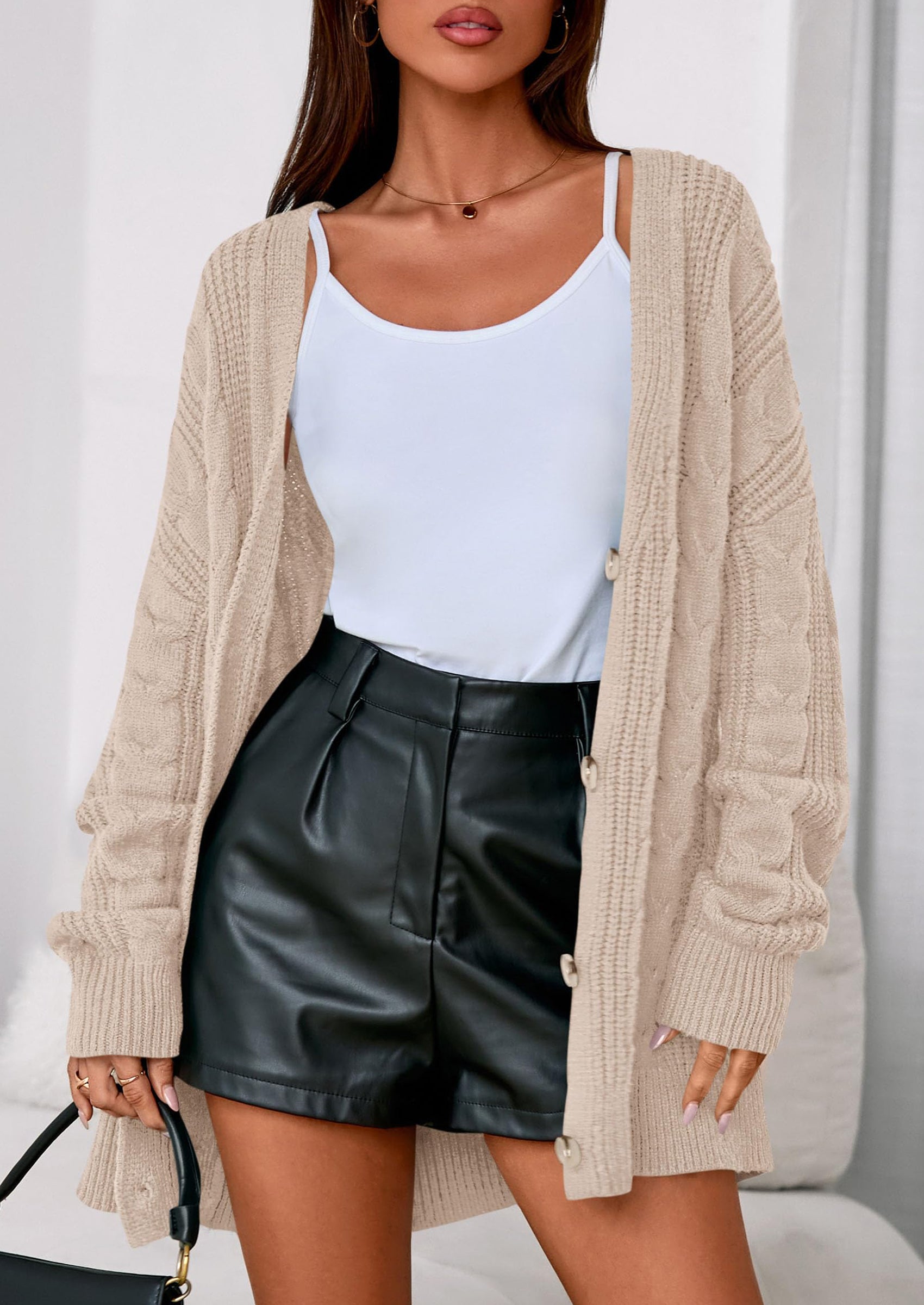 Women's Cable Knit Sweaters Fall Oversized Chunky Open Front Long Sleeve Cardigan Winter Coats