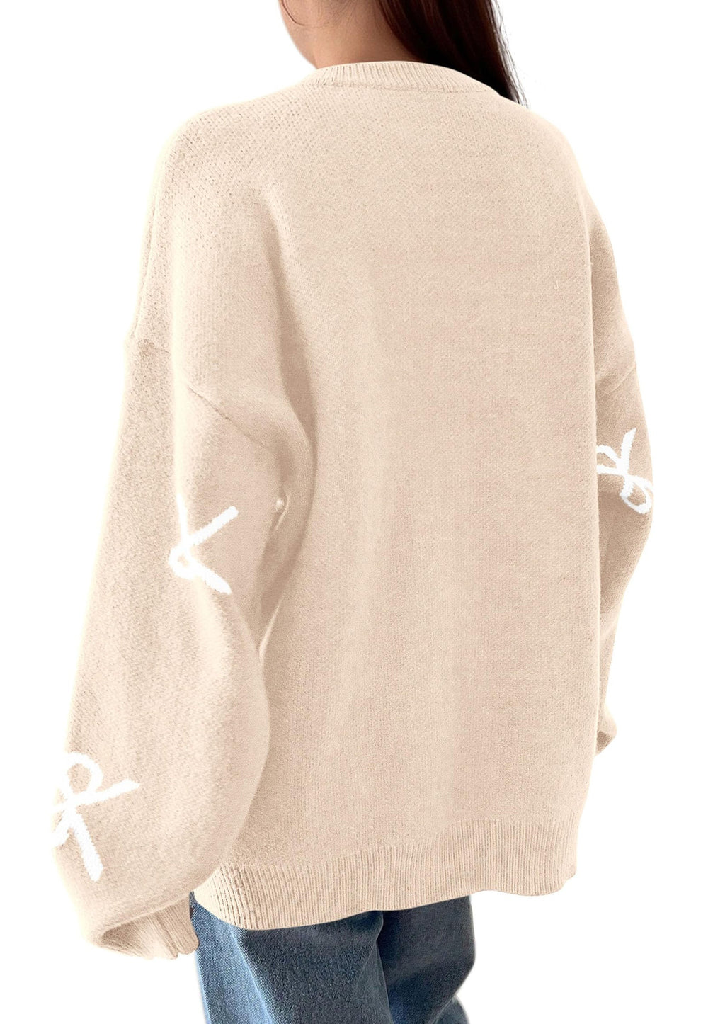 Fall Long Sleeve Pullover Sweaters for Women Trendy Crewneck Casual Cute Bow Chunky Knit Oversized Sweater