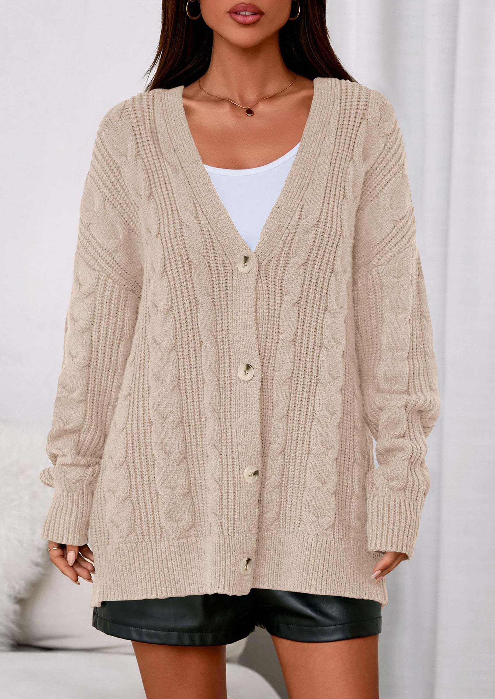 Women's Cable Knit Sweaters Fall Oversized Chunky Open Front Long Sleeve Cardigan Winter Coats