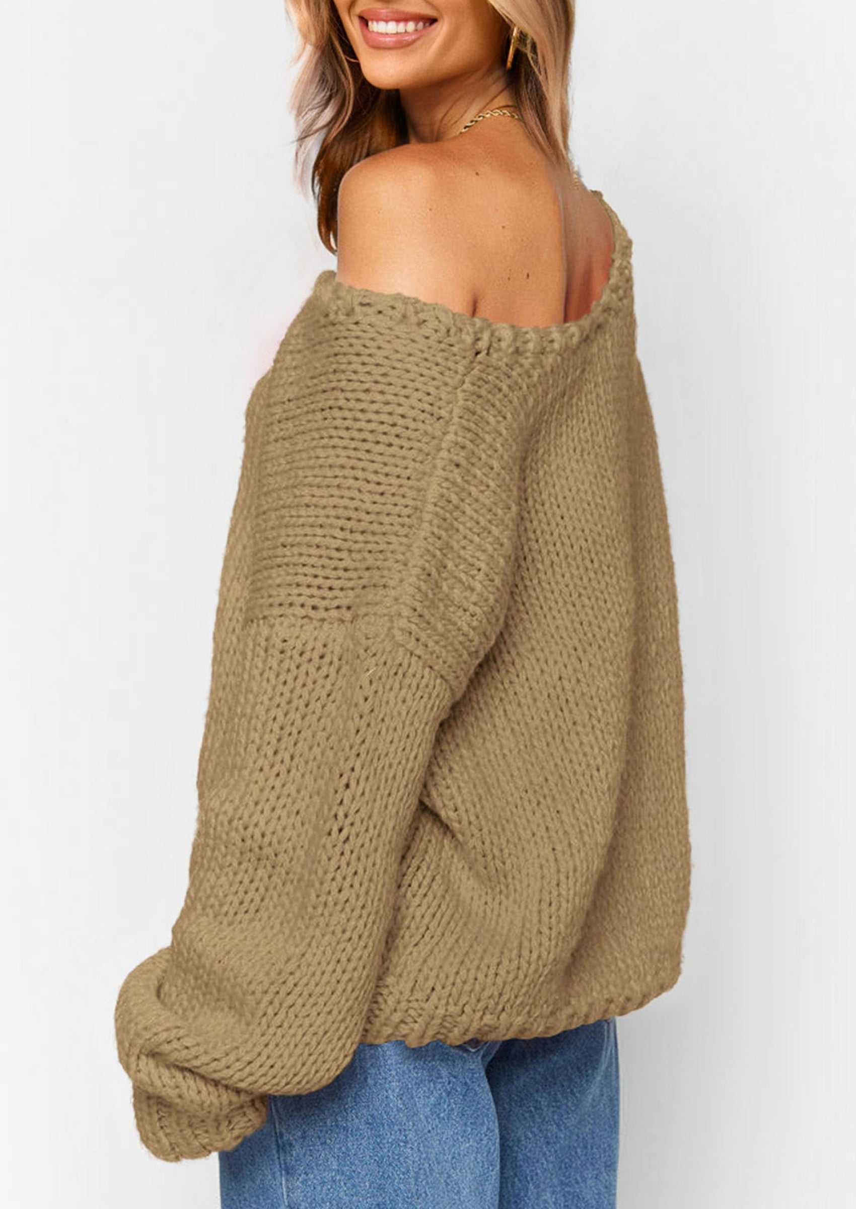 Women's Fall Oversized Sweaters Long Sleeve V Neck Dressy Casual Chunky Knit Loose Pullover Tops Winter Clothing