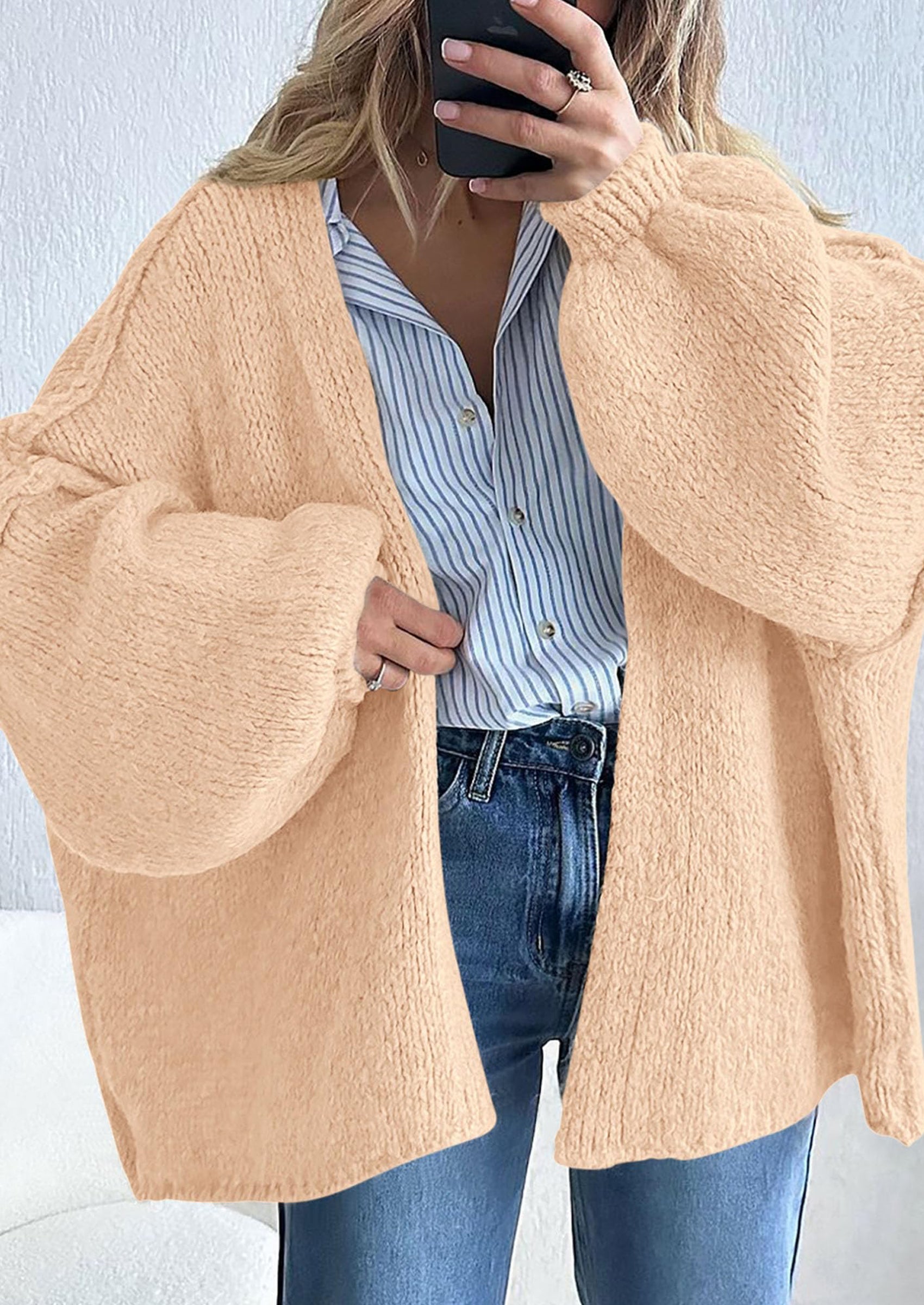 Womens Oversized Cardigan Sweaters Fall Long Lantern Sleeve Knit Open Front Lightweight Sweater