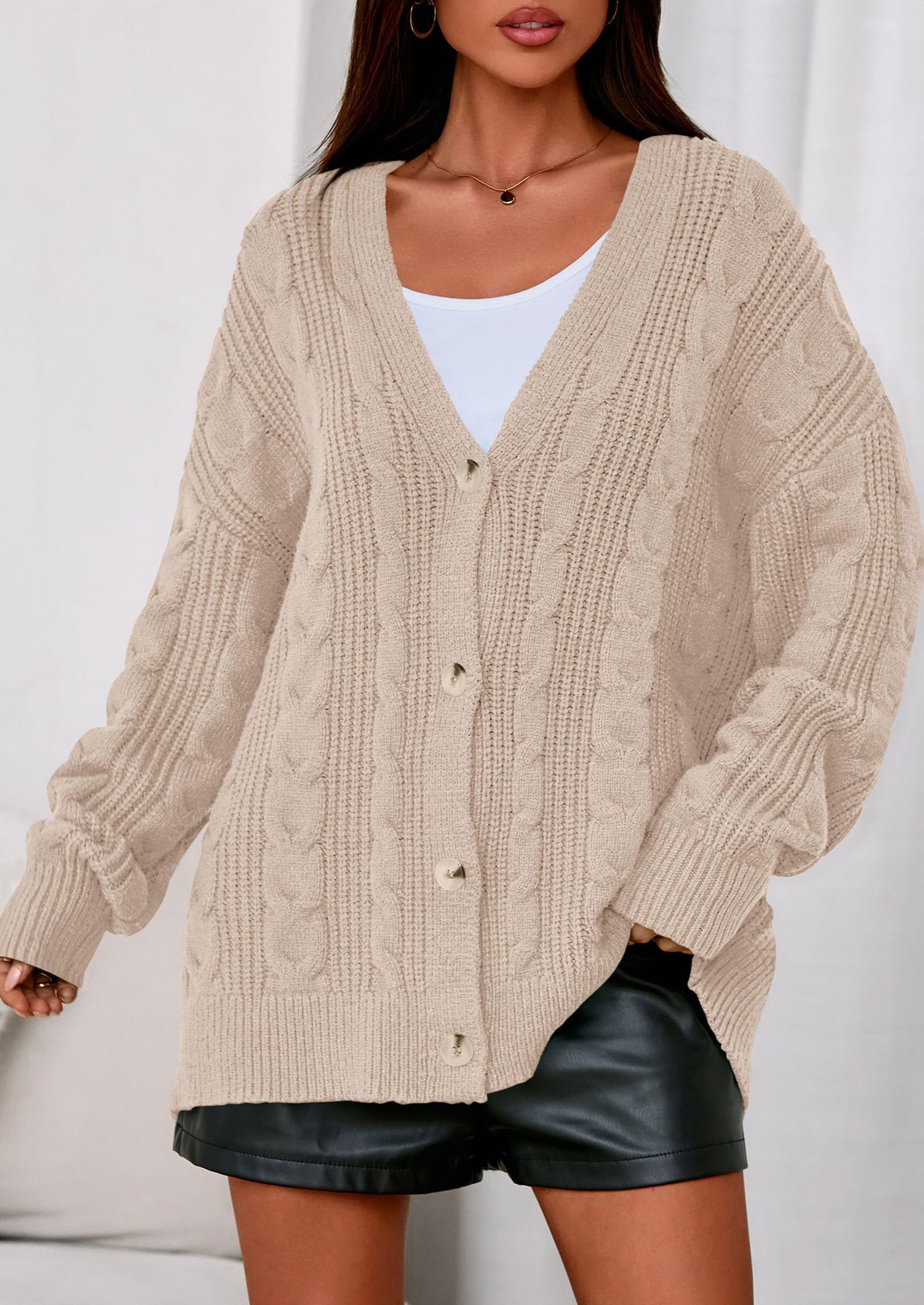 Women's Cable Knit Sweaters Fall Oversized Chunky Open Front Long Sleeve Cardigan Winter Coats