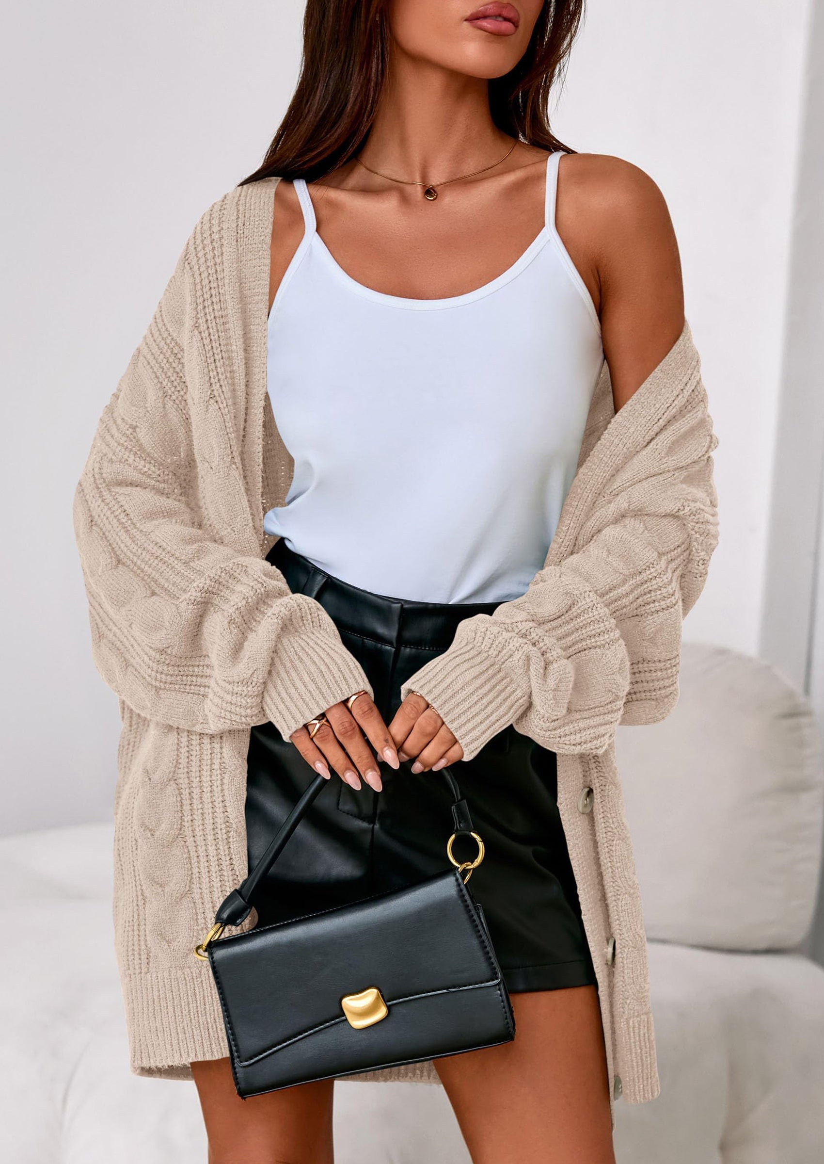 Women's Cable Knit Sweaters Fall Oversized Chunky Open Front Long Sleeve Cardigan Winter Coats