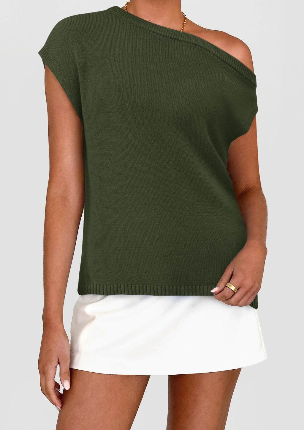 Womens Off The Shoulder Tops Summer Casual Short Sleeve Tunic T Shirts Lightweight Knit Sweaters