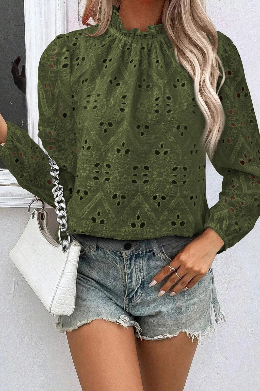 Womens Tops Dressy Casual Spring Long Sleeve Shirts Embroidered Eyelet Blouses Going Out Outfits