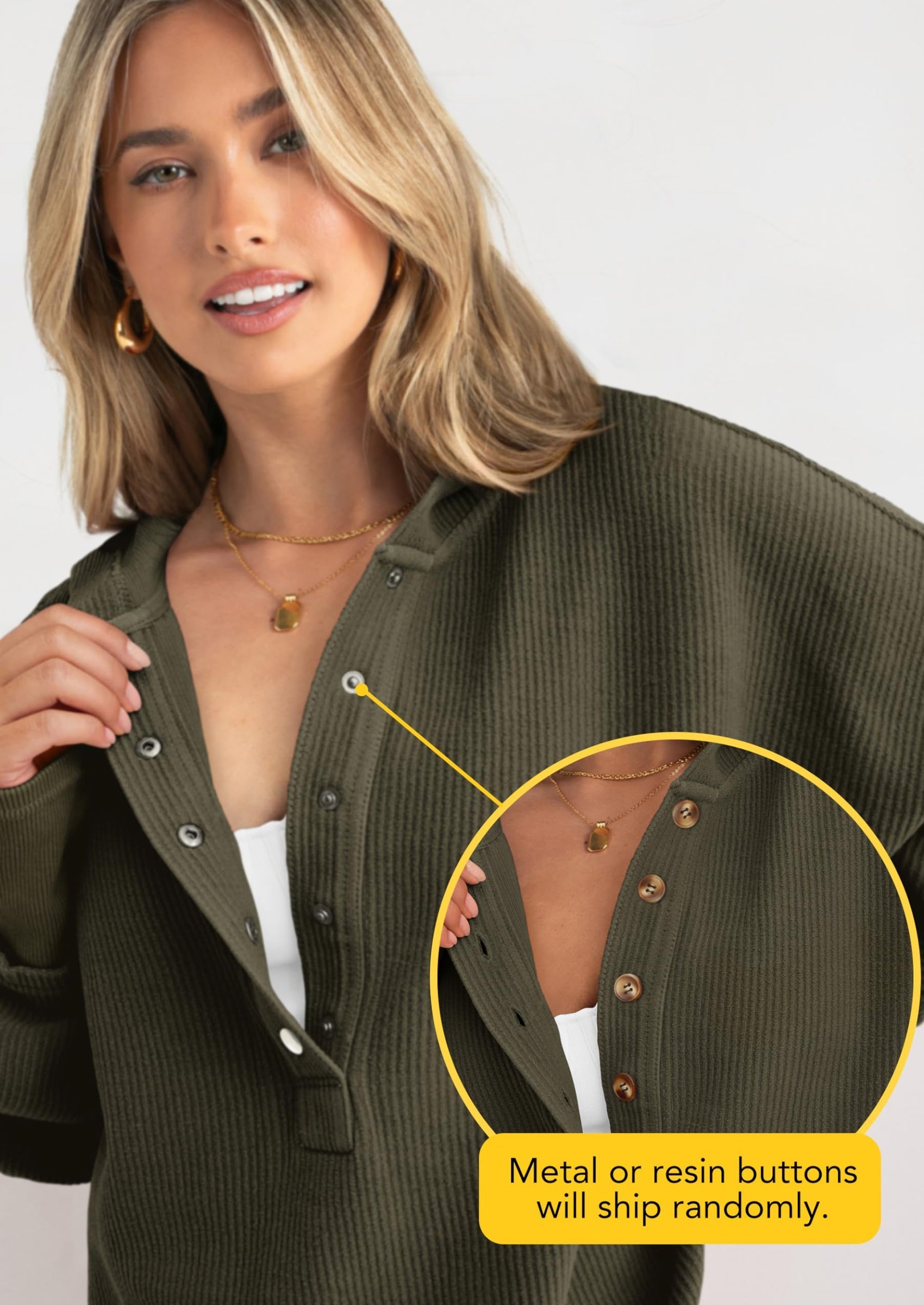 Womens Fashion Oversized Long Sleeve Hoodie Button Down V Neck Sweatshirt Side Slit Casual Pullover Tops