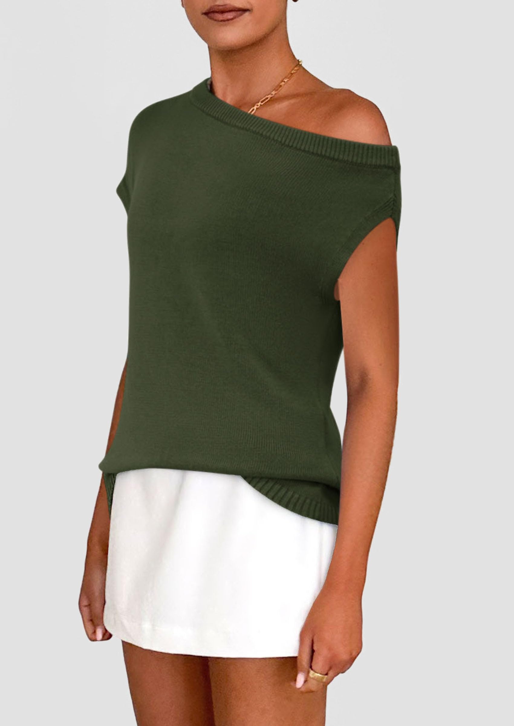 Womens Off The Shoulder Tops Summer Casual Short Sleeve Tunic T Shirts Lightweight Knit Sweaters