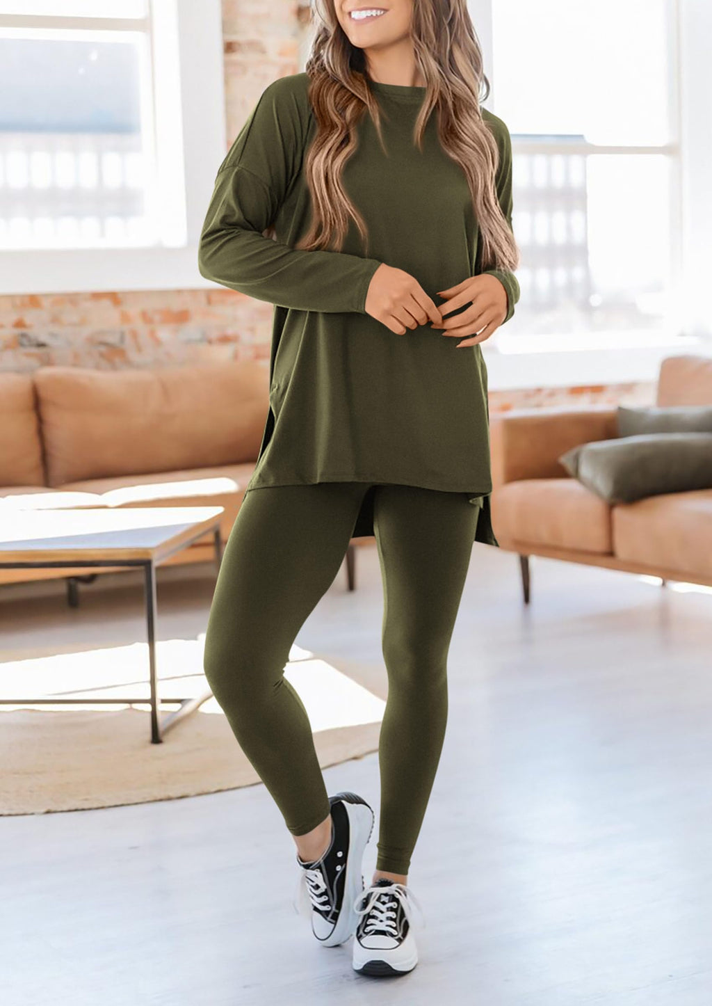 2 Piece Outfits Casual Long Sleeve Tunic Tops Legging Pants Lounge Sets Sweatsuits