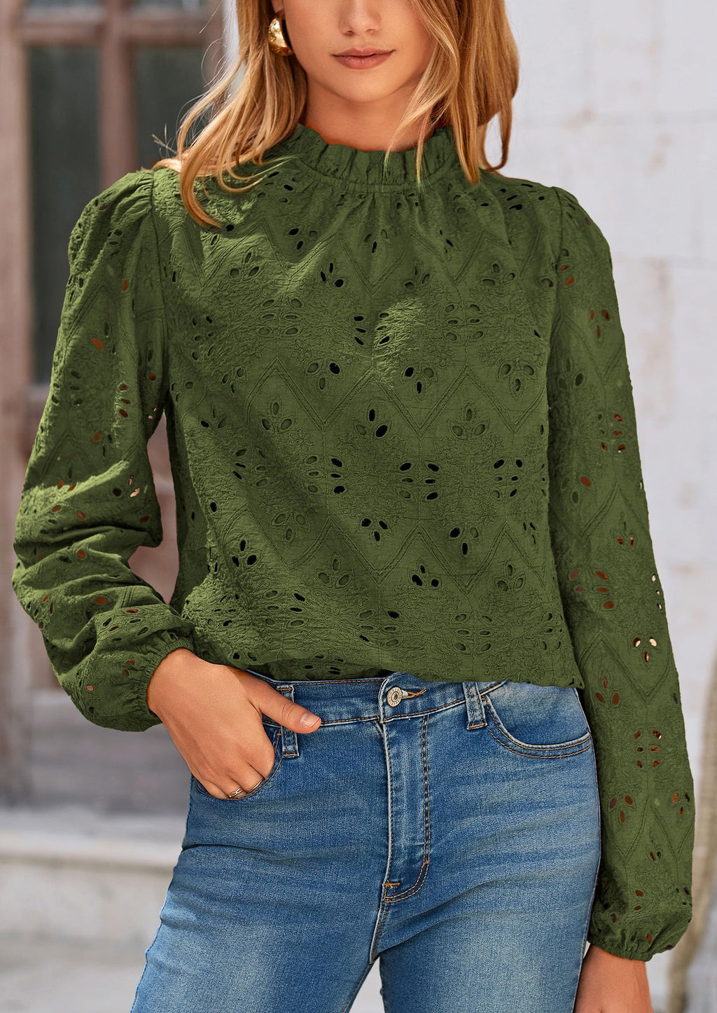 Womens Tops Dressy Casual Spring Long Sleeve Shirts Embroidered Eyelet Blouses Going Out Outfits