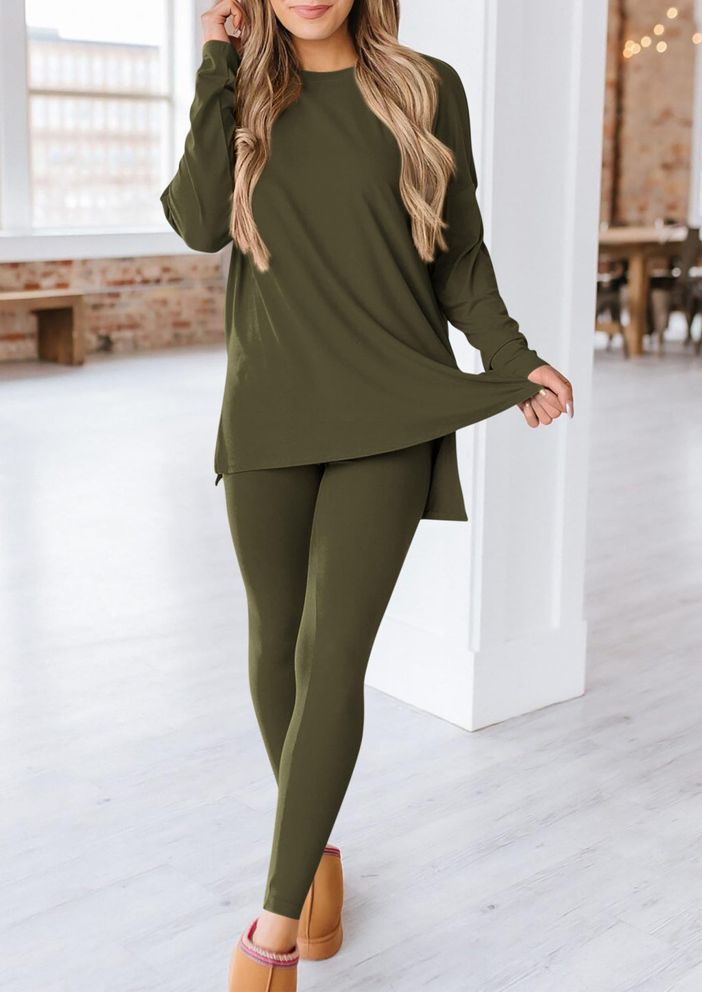 2 Piece Outfits Casual Long Sleeve Tunic Tops Legging Pants Lounge Sets Sweatsuits