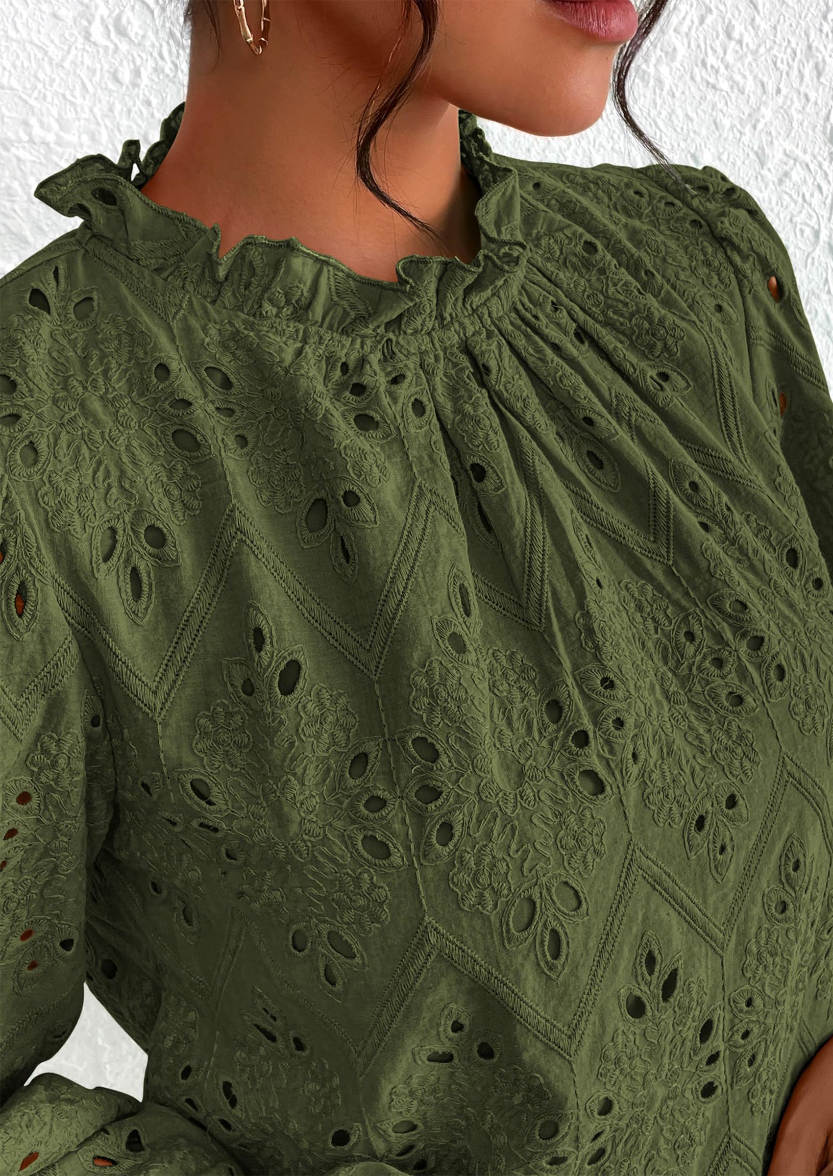 Womens Tops Dressy Casual Spring Long Sleeve Shirts Embroidered Eyelet Blouses Going Out Outfits