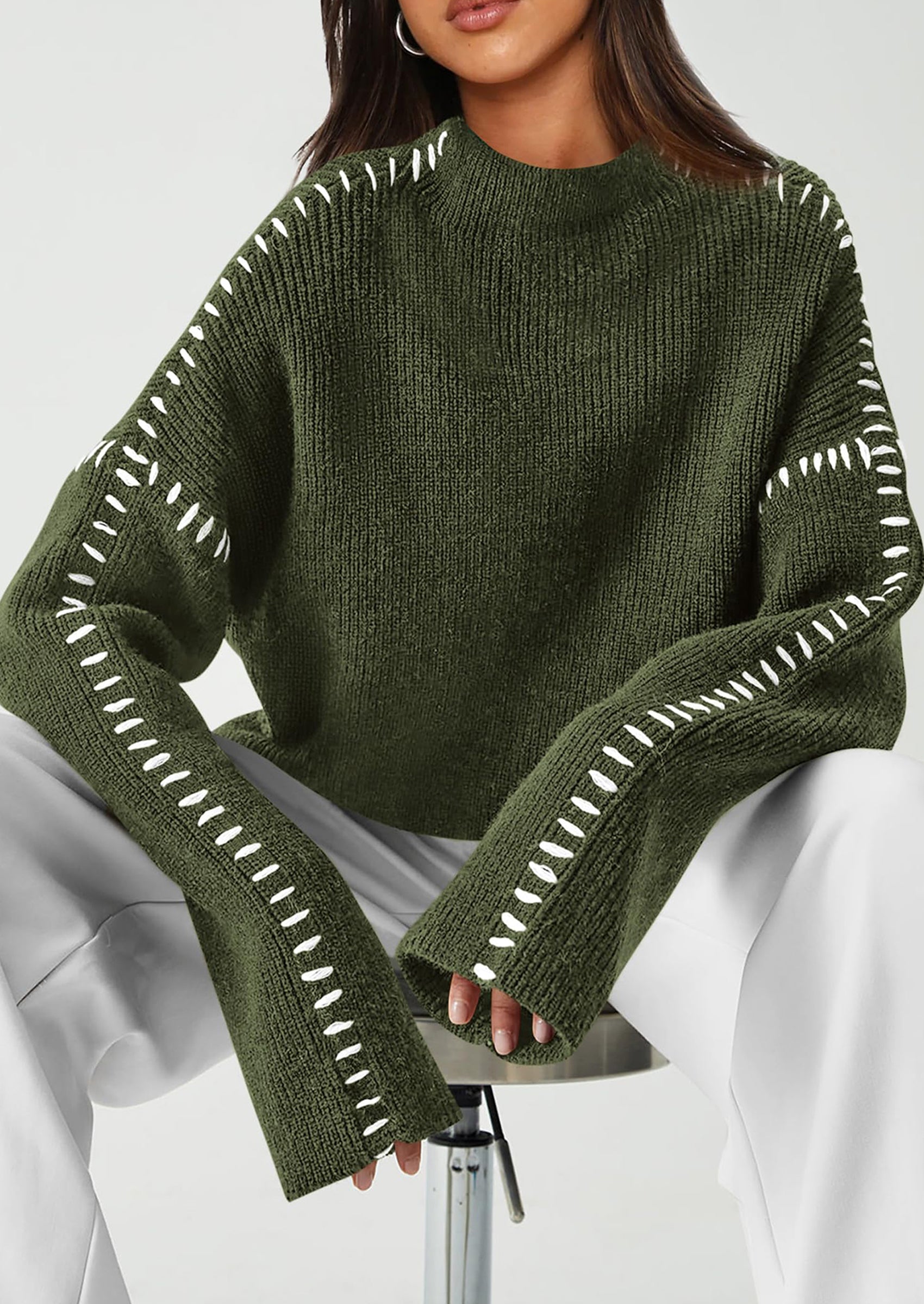 Women's Chunky Knit Sweaters Fall Long Sleeve Mock Neck Oversized Pullover Tops Winter Fashion Clothes