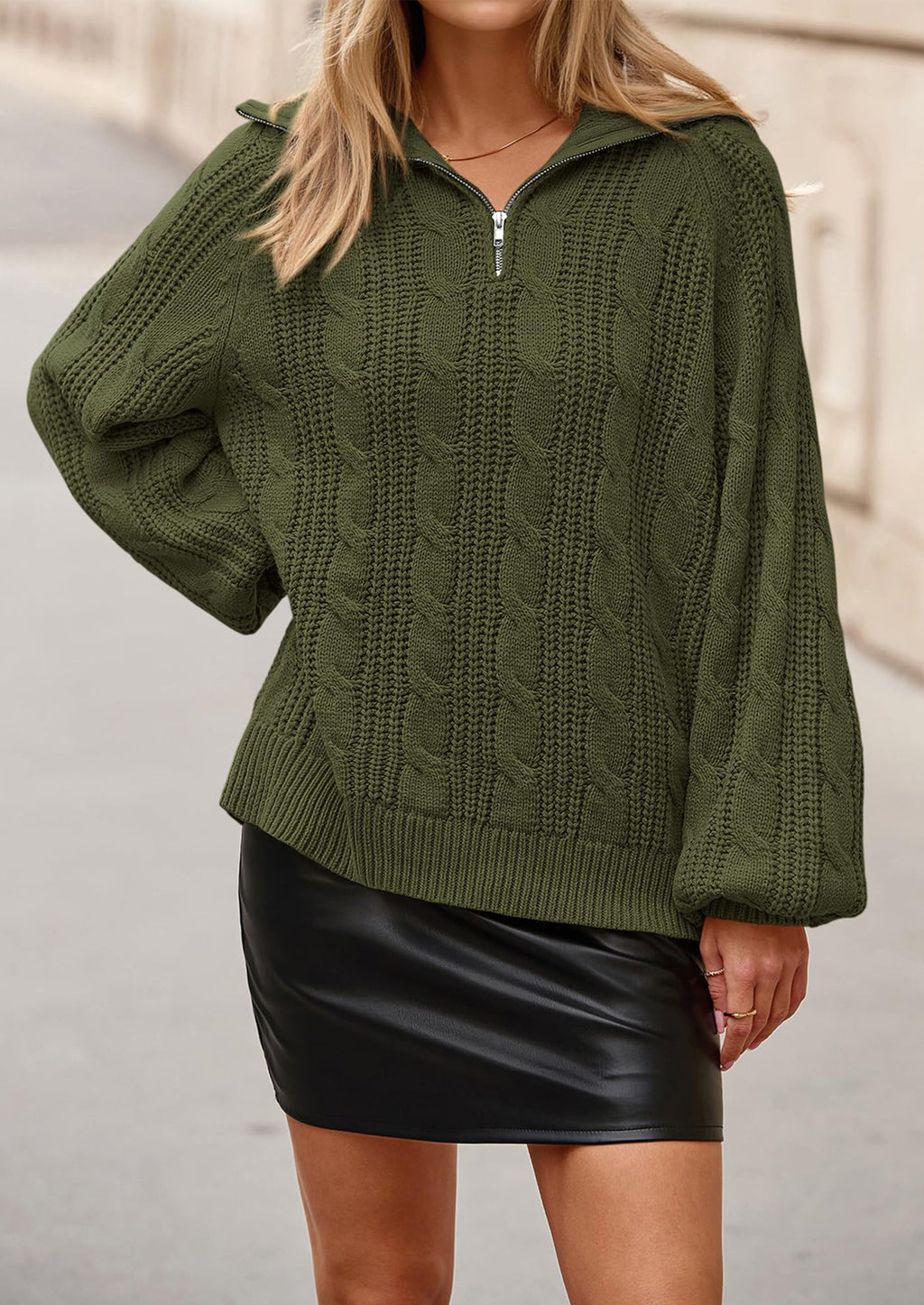 Sweaters for Women Fall Fashion Loose Quarter Zip Pullover Collared Long Sleeve Cable Knit Winter Clothes