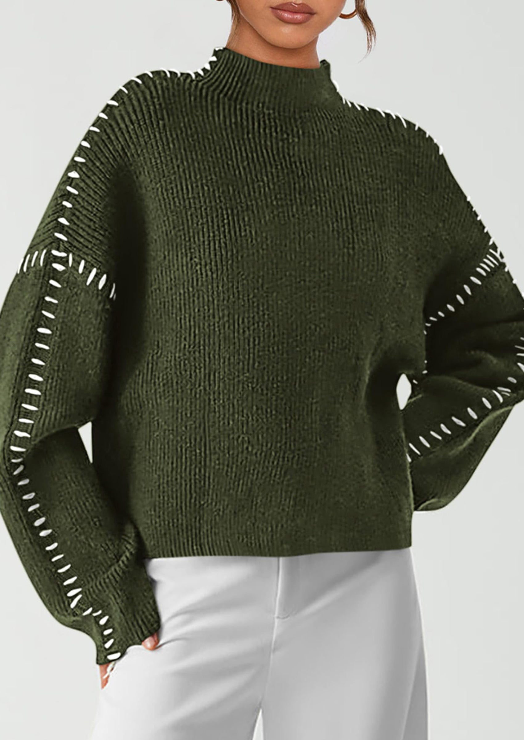 Women's Chunky Knit Sweaters Fall Long Sleeve Mock Neck Oversized Pullover Tops Winter Fashion Clothes