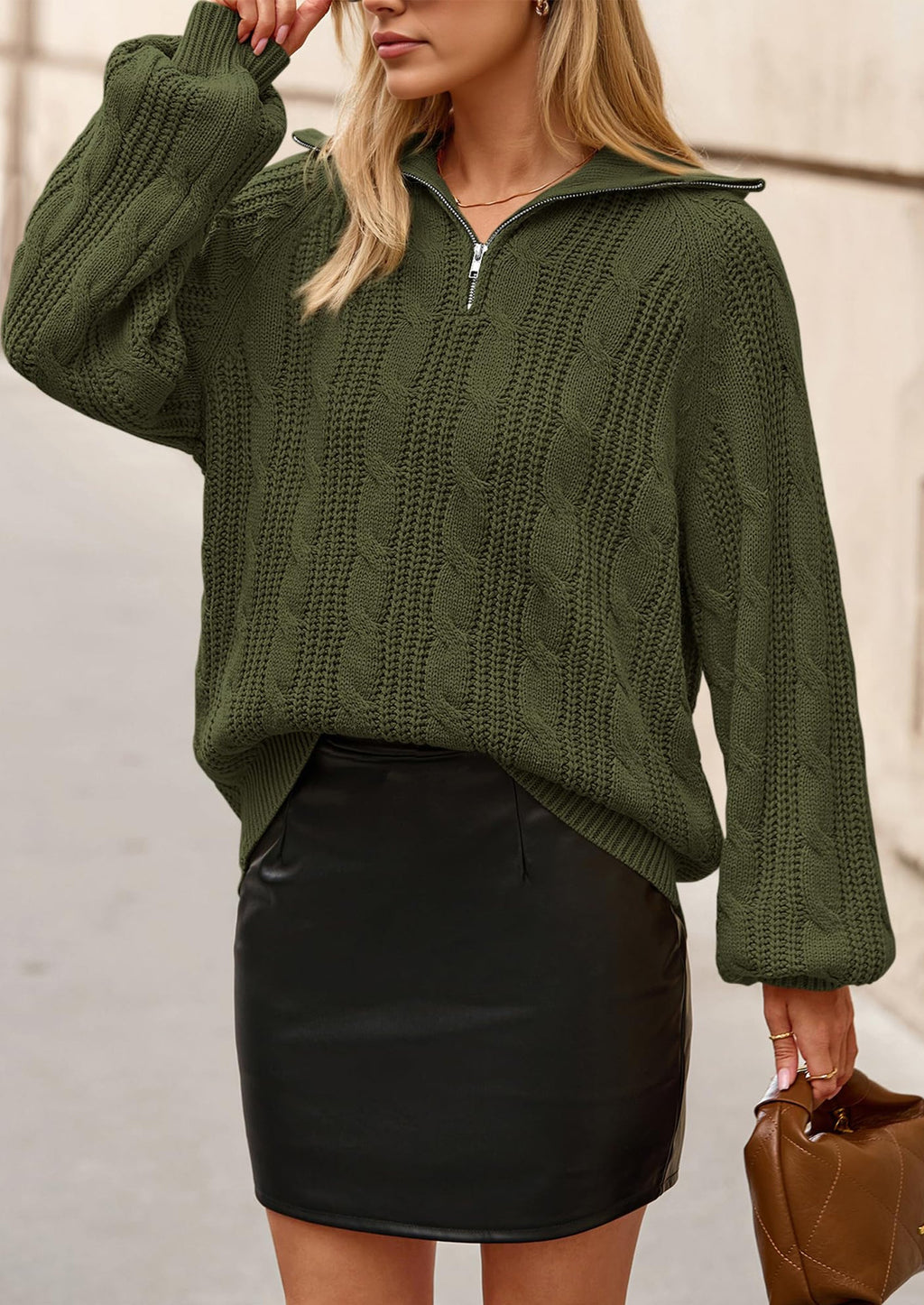 Sweaters for Women Fall Fashion Loose Quarter Zip Pullover Collared Long Sleeve Cable Knit Winter Clothes