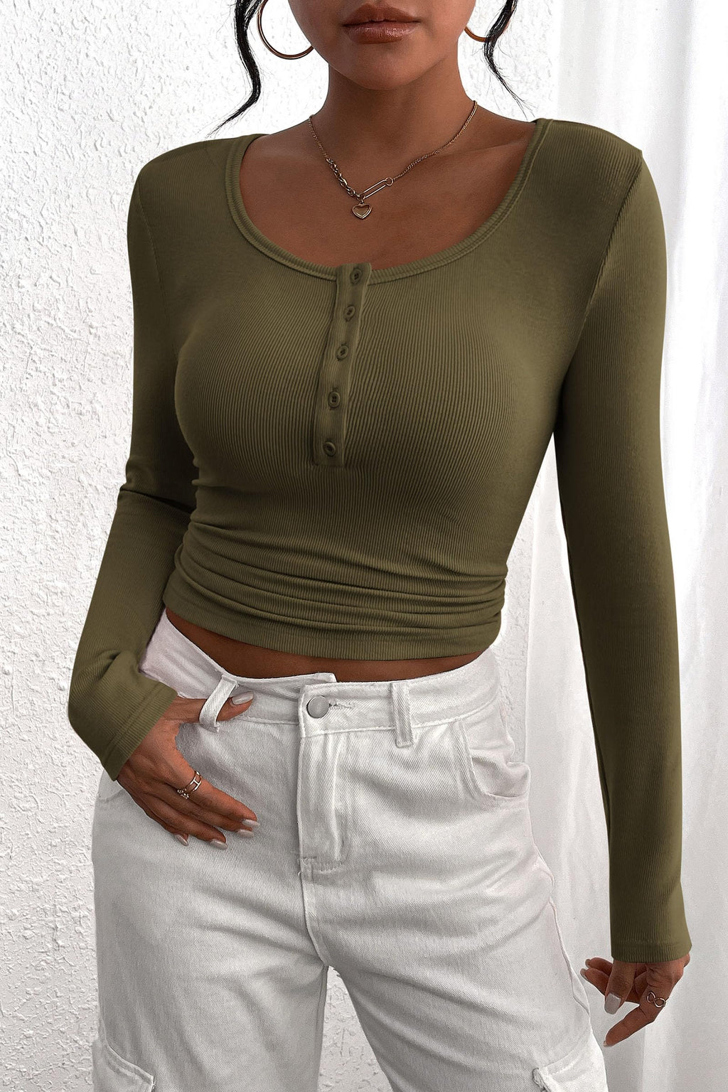 Women's Spring Fall Long Sleeve Henley T Shirts Button Ribbed Knit Slim Fit Casual Basic Tops Blouse