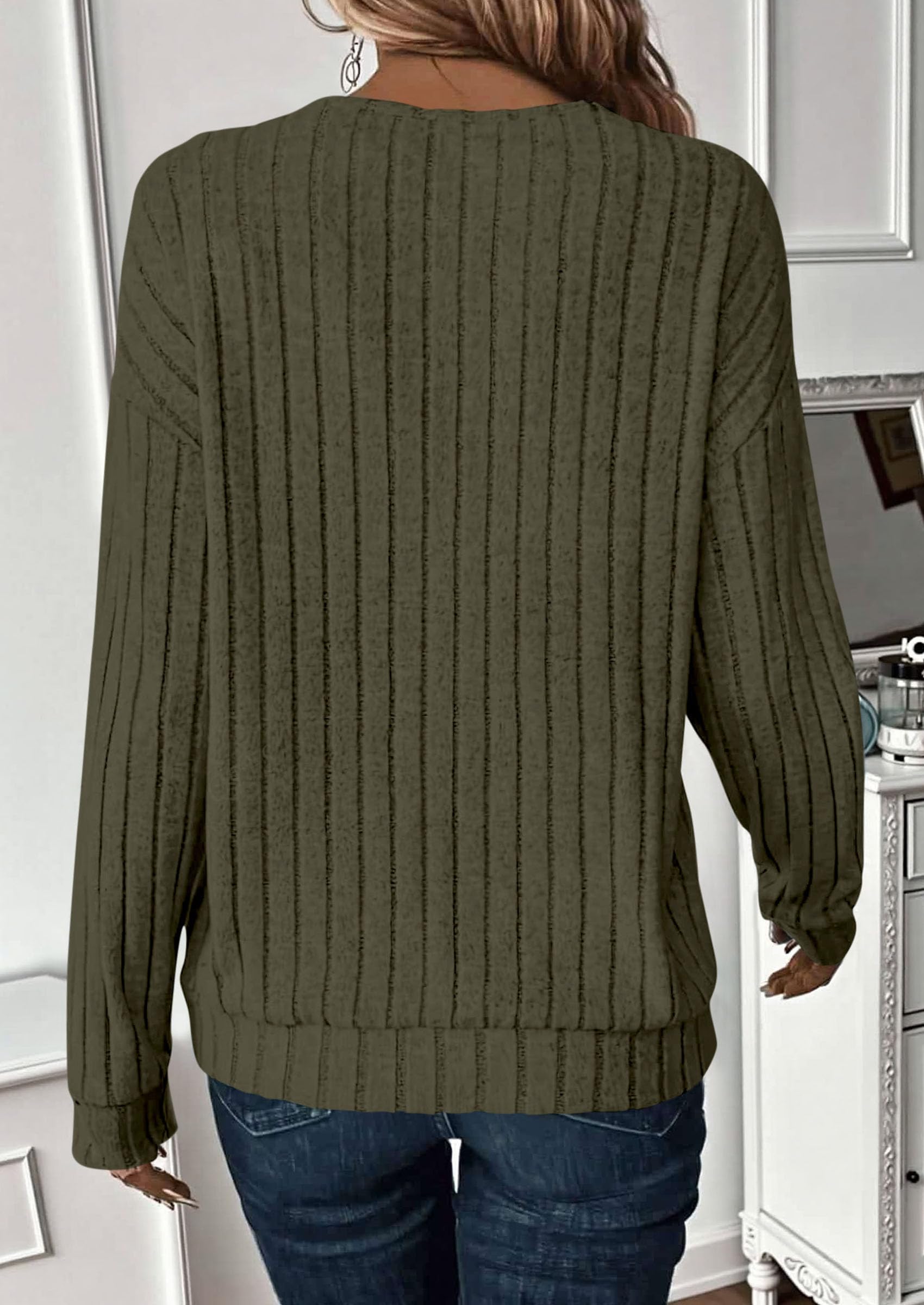 Fall Fashion Long Sleeve Shirts for Women Ribbed Knit V Neck Dressy Casual Lightweight Sweaters Tunic Tops