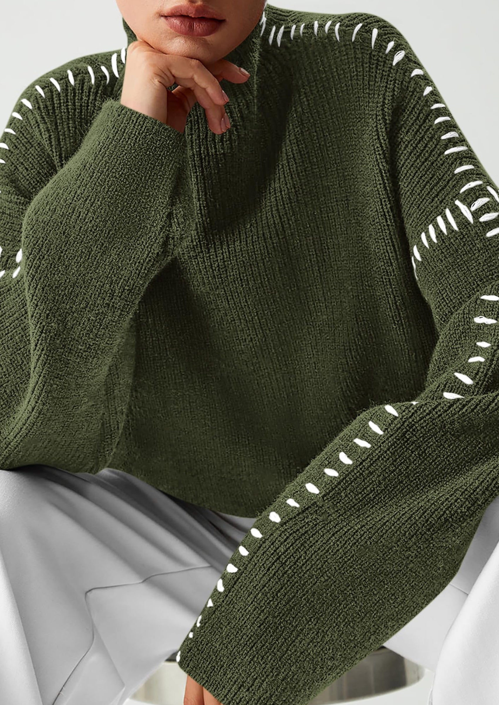 Women's Chunky Knit Sweaters Fall Long Sleeve Mock Neck Oversized Pullover Tops Winter Fashion Clothes