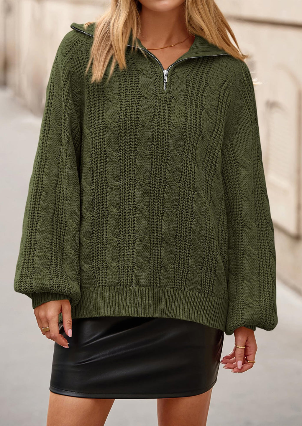 Sweaters for Women Fall Fashion Loose Quarter Zip Pullover Collared Long Sleeve Cable Knit Winter Clothes