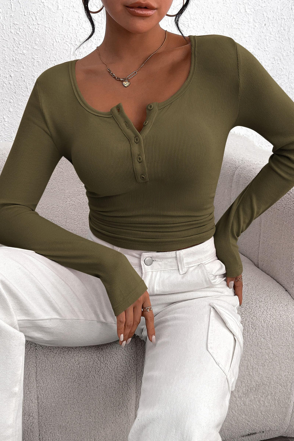 Women's Spring Fall Long Sleeve Henley T Shirts Button Ribbed Knit Slim Fit Casual Basic Tops Blouse