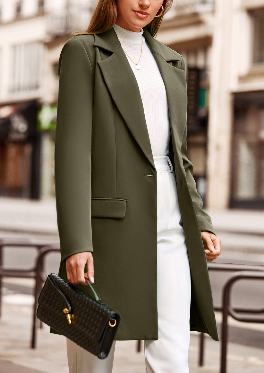 Women's Spring Fall Long Blazer Jackets Long Sleeve Lapel Pockets Loose Fit Work Casual Blazers Outerwear