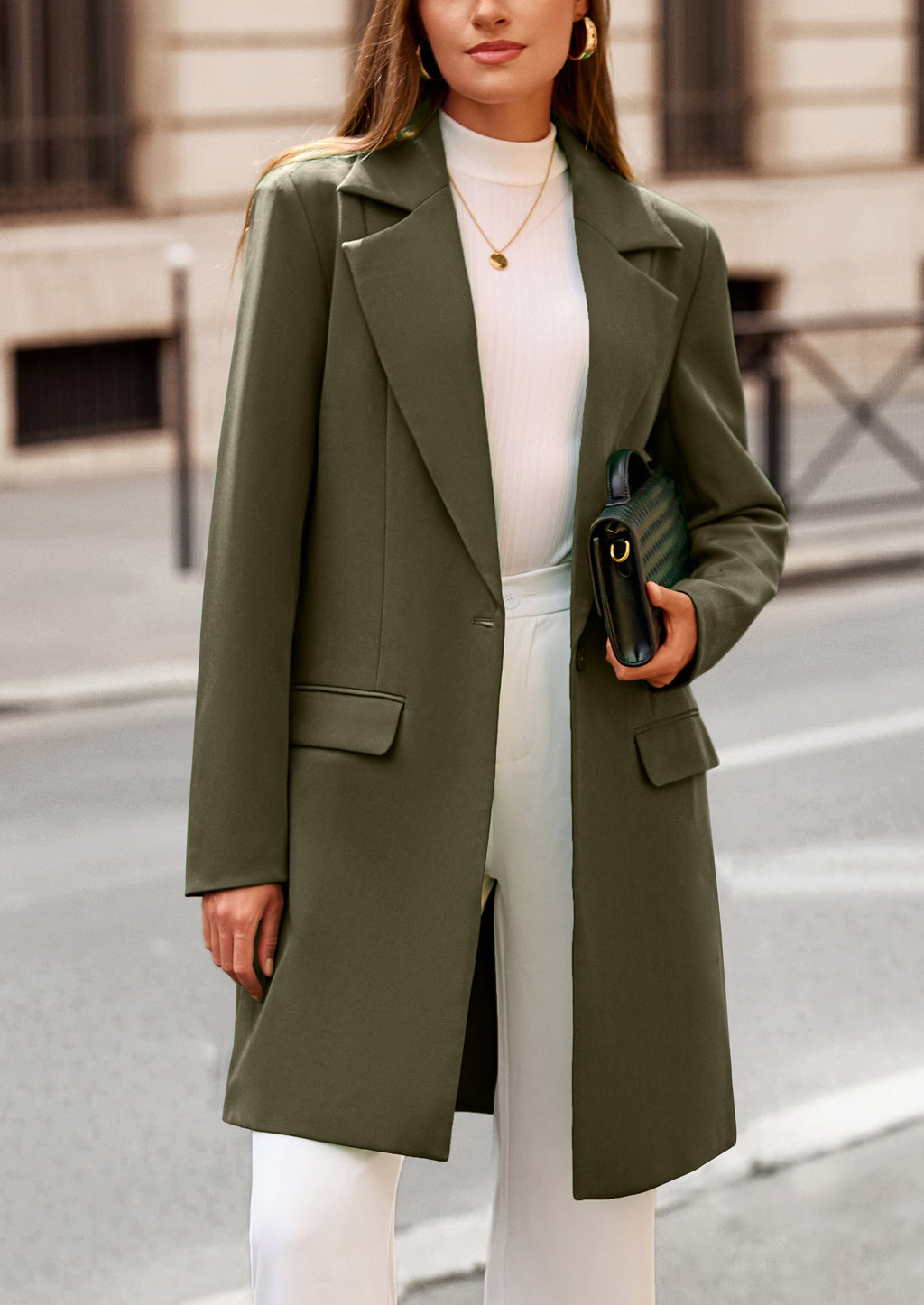 Women's Spring Fall Long Blazer Jackets Long Sleeve Lapel Pockets Loose Fit Work Casual Blazers Outerwear